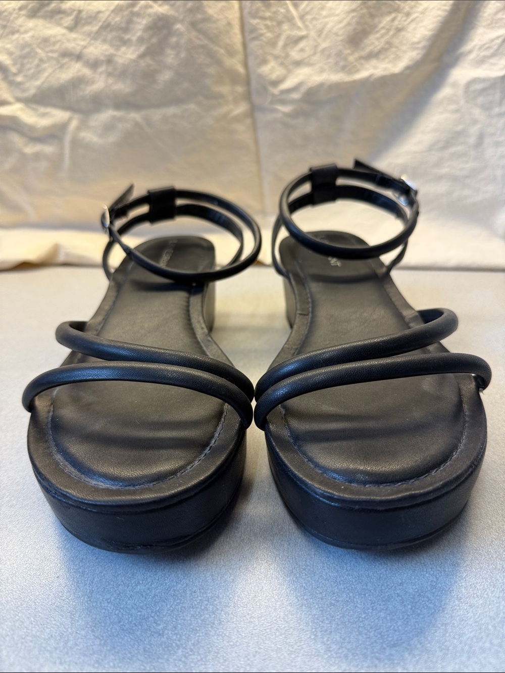 Lane Bryant Black Double-Strap Ankle Platform Sandals with Buckle